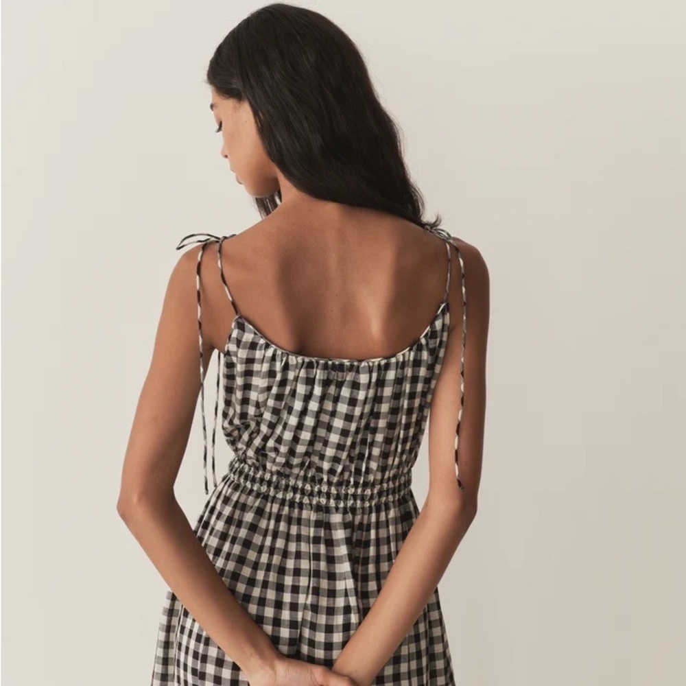NWT Doen Leslie Linen Tie Strap A Line Midi Dress Marilyn Gingham Black White - Picture 5 of 15